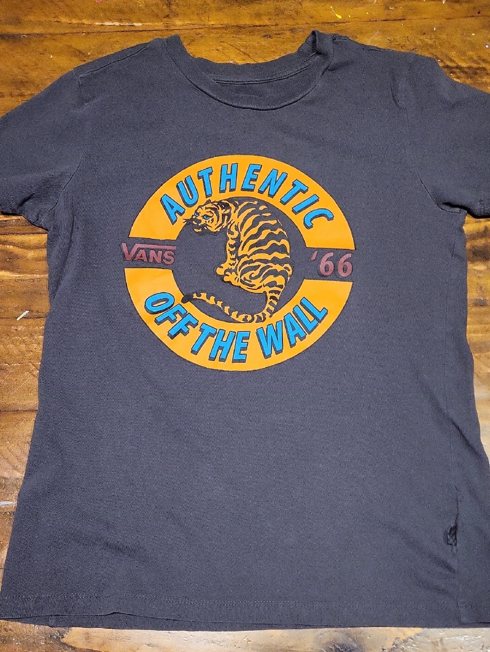 Vans Navy Tee with Orange and Blue Tiger Graphic